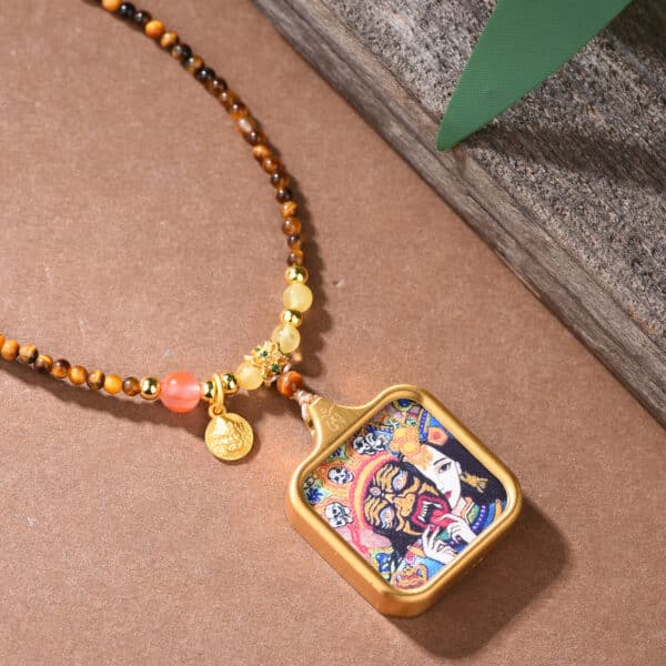 2547e35b72485ac2b17e2f56cc2613cc The Blessing Talisman: Thangka Pendant with Tiger's Eye Beaded Chain