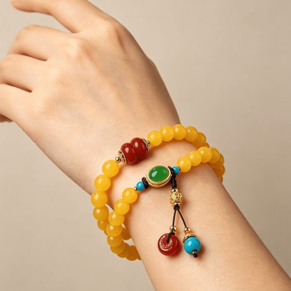 Natural Yellow Agate Double-Wrap Bracelet