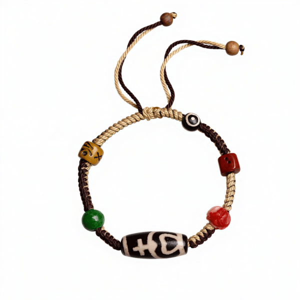 Tibetan Blessing Talisman: Dzi Bead Braided Bracelet