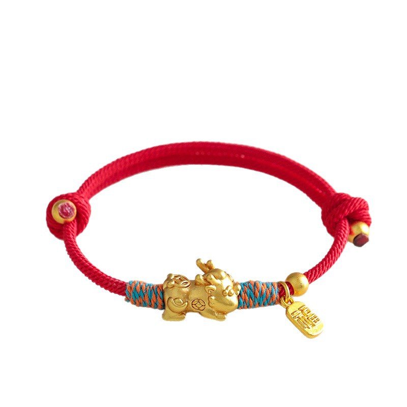 The Red String of Fate: Hand-Woven PiXiu Prosperity Bracelet - gold