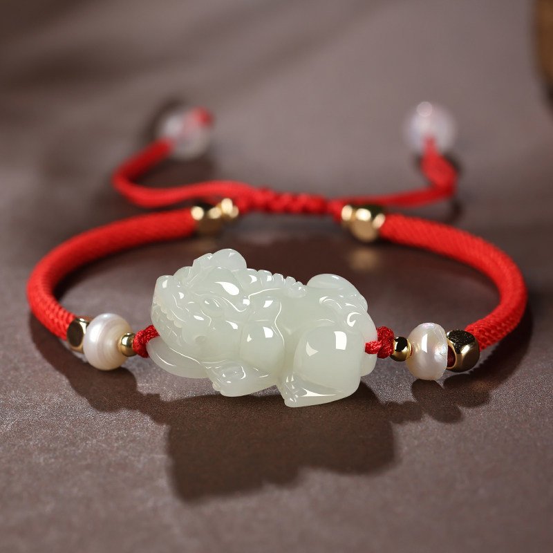The Harmony Guardian: Nephrite Jade & Red String Bracelet - red