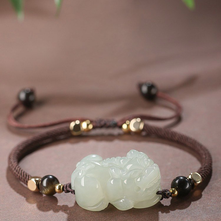 The Harmony Guardian: Nephrite Jade & Red String Bracelet - brown