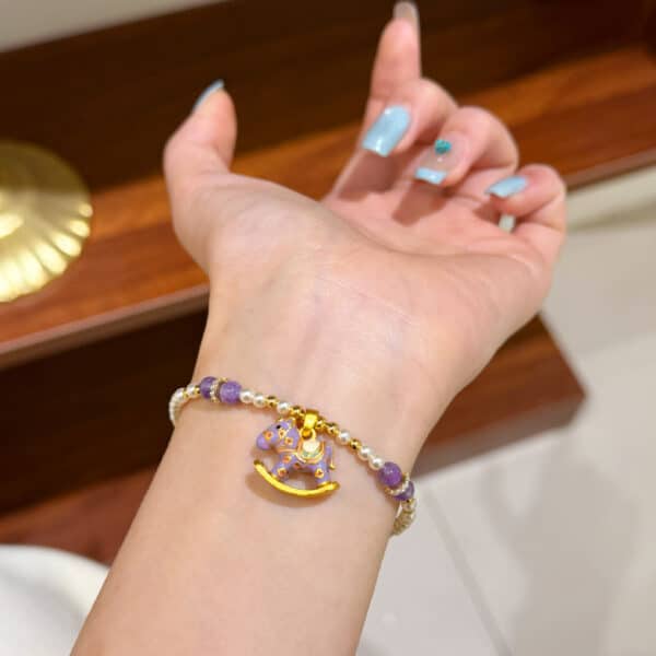 sku-3-手链 Purple Enamel Rocking Horse & Swarovski Pearl Necklace