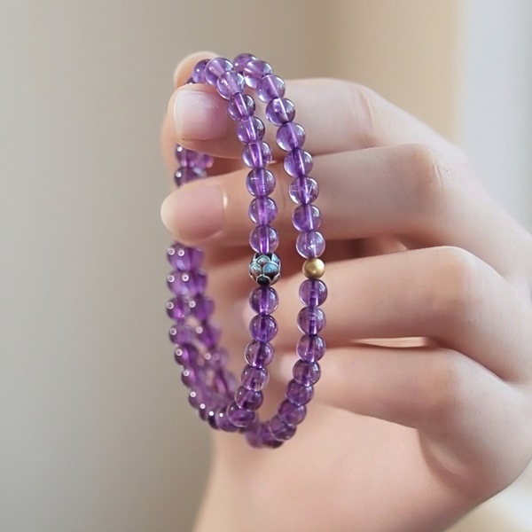 The Calm Bloom: Double Strand Natural Amethyst & Enamel Lotus Bracelet