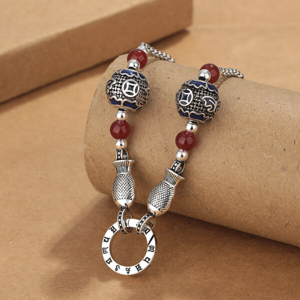 Double Koi Silver & Red Agate Necklace