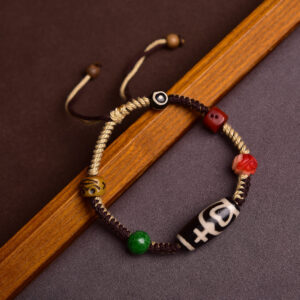 Tibetan Blessing Talisman: Dzi Bead Braided Bracelet