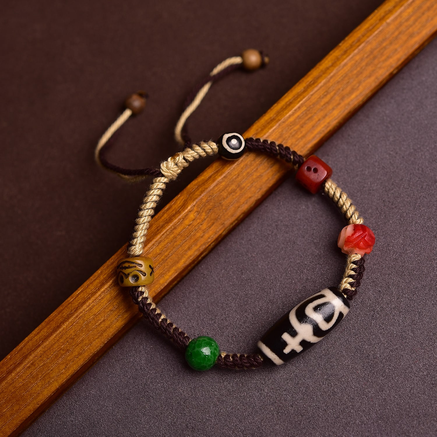 Tibetan Blessing Talisman: Dzi Bead Braided Bracelet
