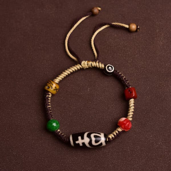 Tibetan Blessing Talisman: Dzi Bead Braided Bracelet