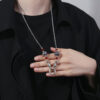 Double Koi Silver & Red Agate Necklace