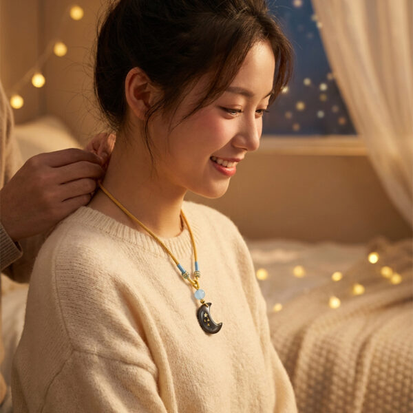 主图-3 The Lunar Guardian: Silver Obsidian Starry Crescent Pendant