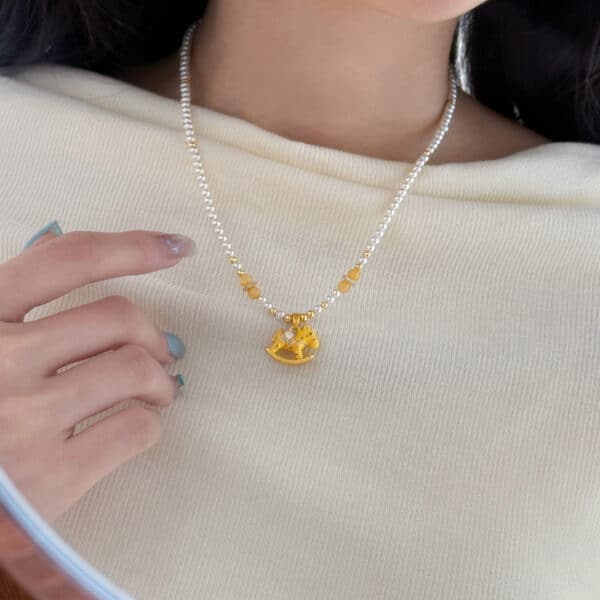 Yellow Enamel Rocking Horse & Swarovski Pearl Necklace