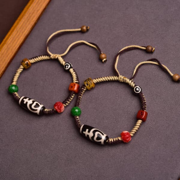 Tibetan Blessing Talisman: Dzi Bead Braided Bracelet