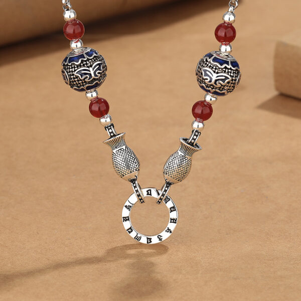 Double Koi Silver & Red Agate Necklace