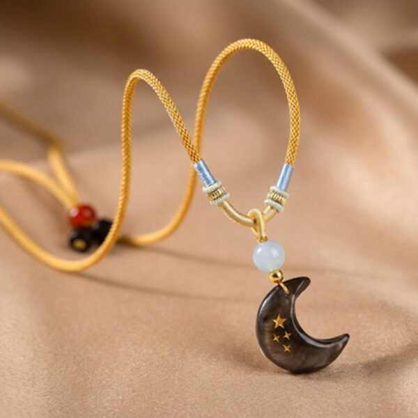 主图-4 The Lunar Guardian: Silver Obsidian Starry Crescent Pendant