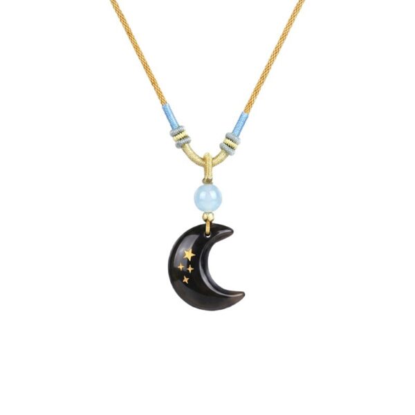 主图-5 The Lunar Guardian: Silver Obsidian Starry Crescent Pendant
