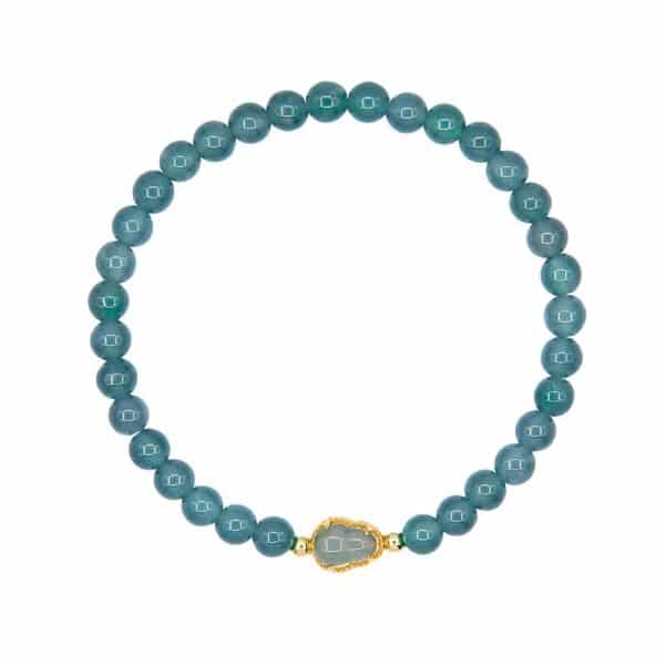 The Fortune Gourd: Blue Water Jade Beaded Bracelet Lucky Gourd Charm