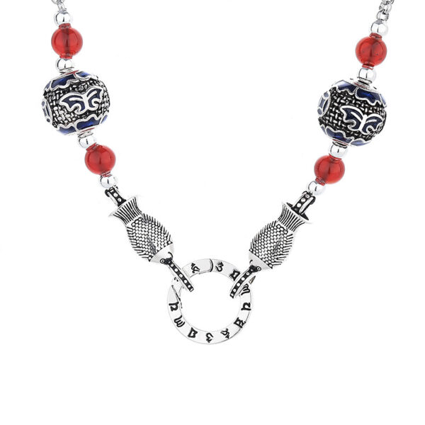 Double Koi Silver & Red Agate Necklace