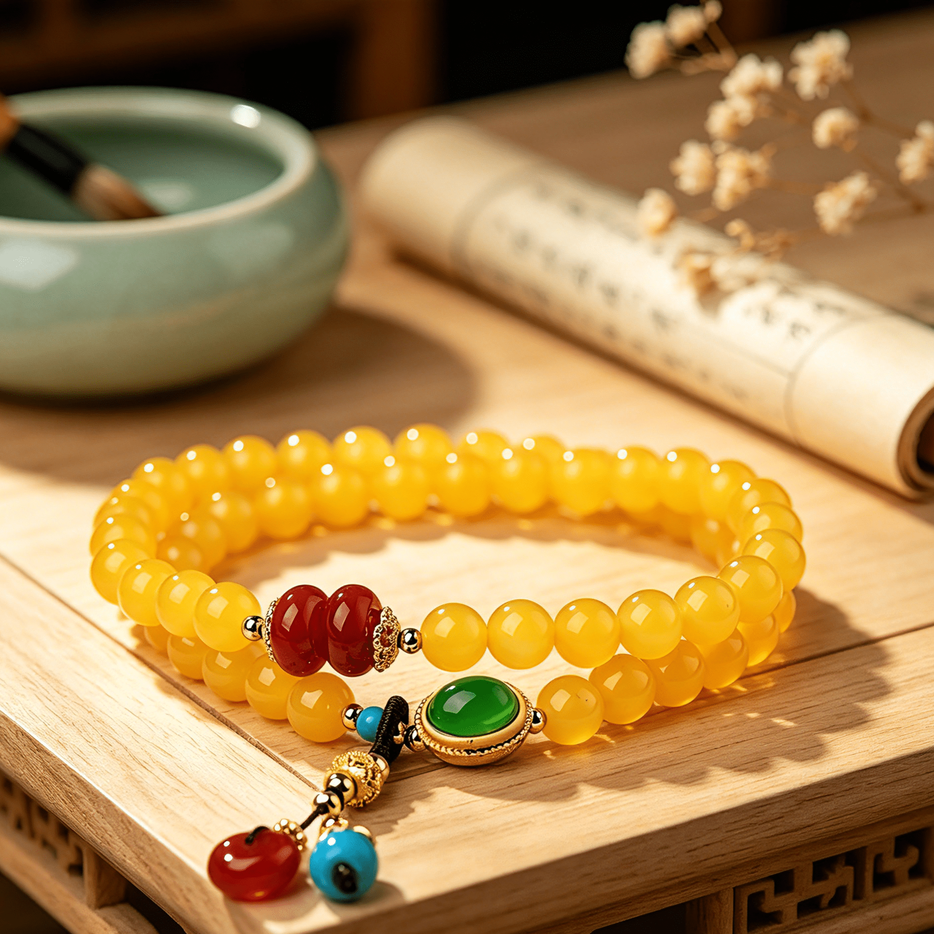 Natural Yellow Agate Double-Wrap Bracelet