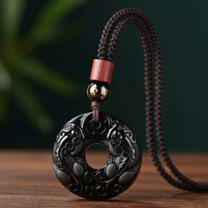 The Abundance Guardian: Natural Obsidian Double Pixiu Peace Buckle Pendant
