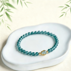 The Fortune Gourd: Blue Water Jade Beaded Bracelet Lucky Gourd Charm