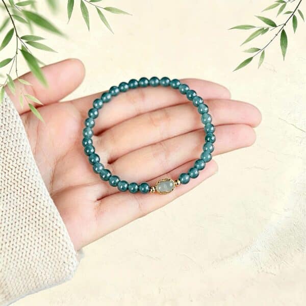 The Fortune Gourd: Blue Water Jade Beaded Bracelet Lucky Gourd Charm