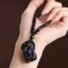 Shared Fortune Guardians : Matching Natural Obsidian Pixiu Pendant Couples Set