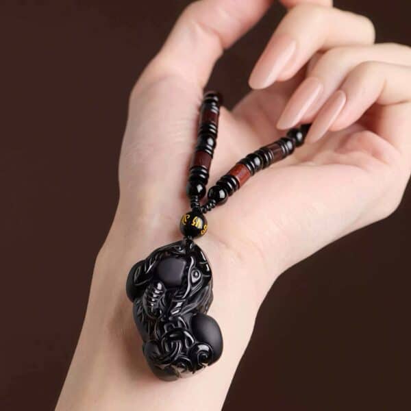 Shared Fortune Guardians : Matching Natural Obsidian Pixiu Pendant Couples Set
