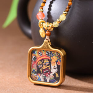 The Blessing Talisman: Thangka Pendant with Tiger's Eye Beaded Chain