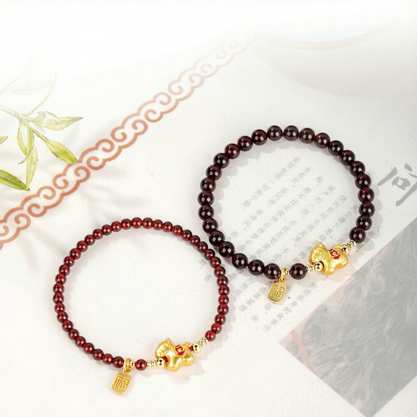 Natural Garnet Lucky Horse Fortune Bracelet
