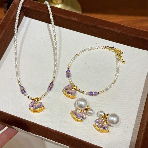 Purple Enamel Rocking Horse & Swarovski Pearl Necklace
