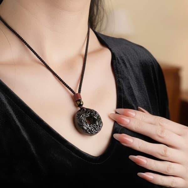 The Abundance Guardian: Natural Obsidian Double Pixiu Peace Buckle Pendant