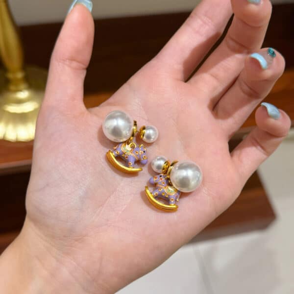 Purple Enamel Rocking Horse & Swarovski Pearl Necklace