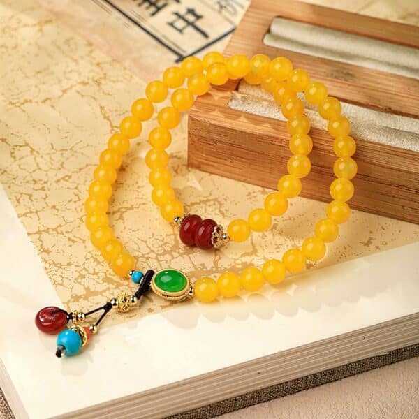 Natural Yellow Agate Double-Wrap Bracelet