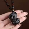 Shared Fortune Guardians : Matching Natural Obsidian Pixiu Pendant Couples Set