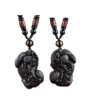 Shared Fortune Guardians : Matching Natural Obsidian Pixiu Pendant Couples Set