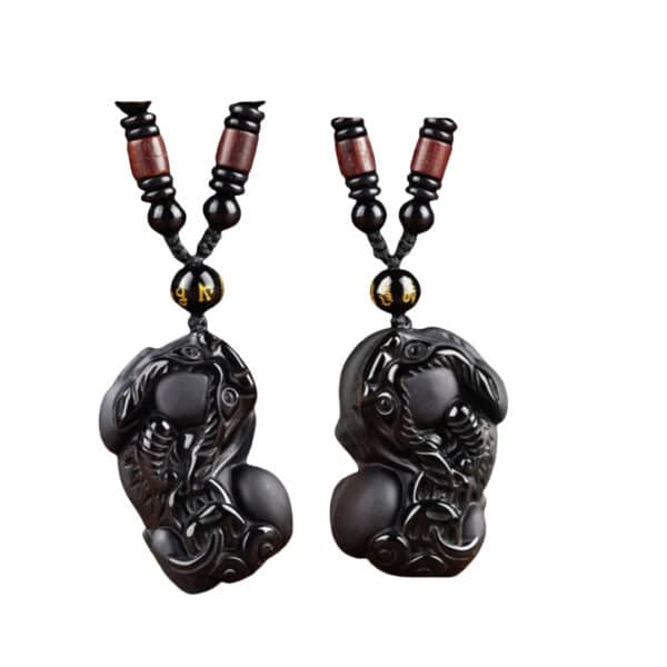 Shared Fortune Guardians : Matching Natural Obsidian Pixiu Pendant Couples Set