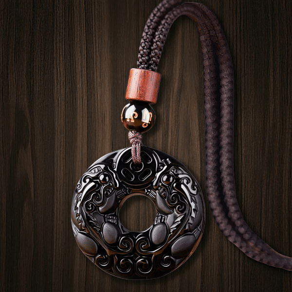 The Abundance Guardian: Natural Obsidian Double Pixiu Peace Buckle Pendant