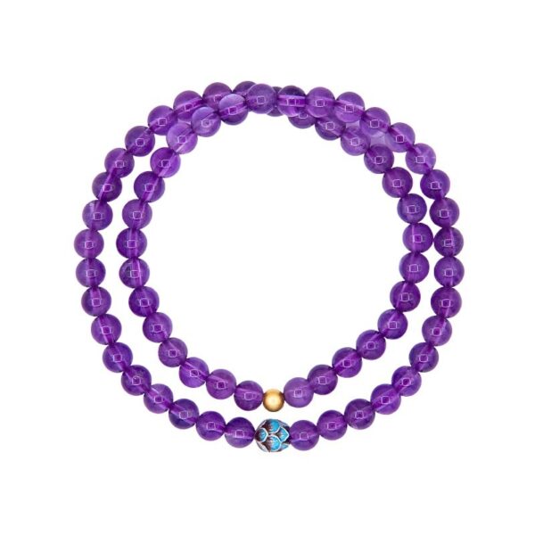 The Calm Bloom: Double Strand Natural Amethyst & Enamel Lotus Bracelet