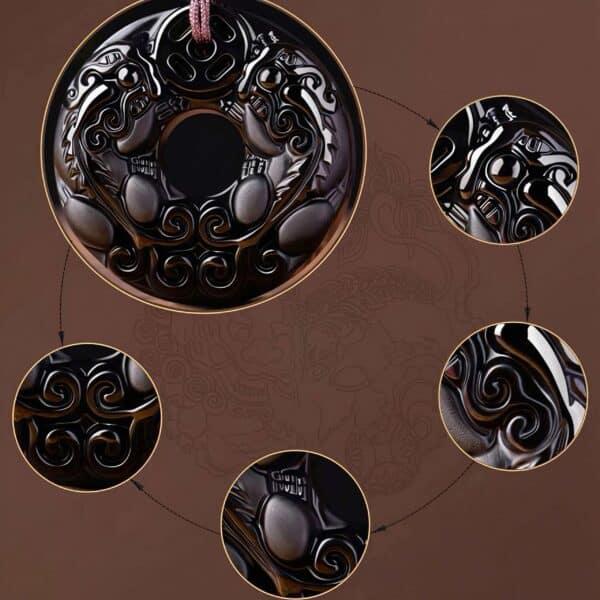 The Abundance Guardian: Natural Obsidian Double Pixiu Peace Buckle Pendant