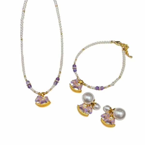 Purple Enamel Rocking Horse & Swarovski Pearl Necklace