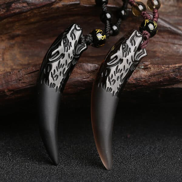 The Alpha Spirit: Natural Volcanic Obsidian Wolf Tooth Pendant