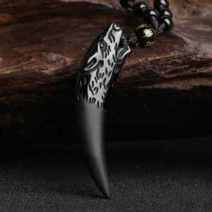 The Alpha Spirit: Natural Volcanic Obsidian Wolf Tooth Pendant