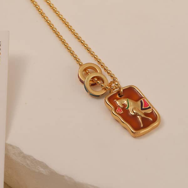 Eastern Luck Enamel Gold Clavicle Necklace