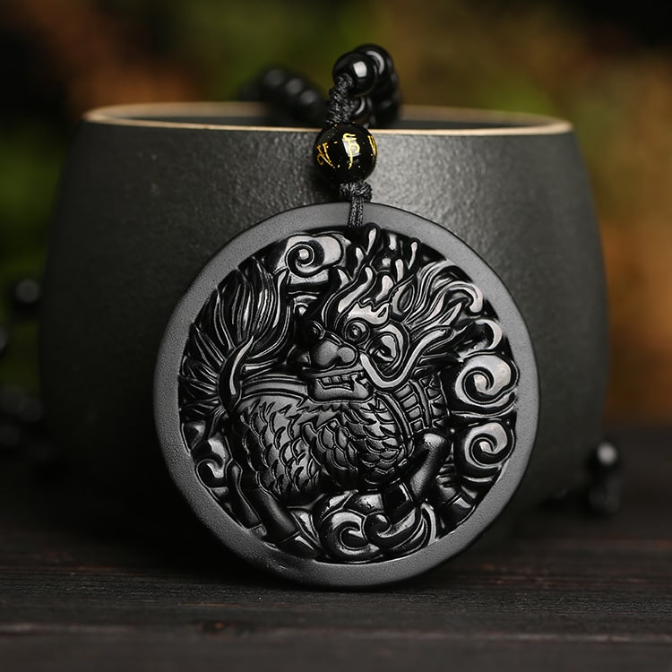 The Obsidian Guardian: Kylin Protection & Strength Pendant