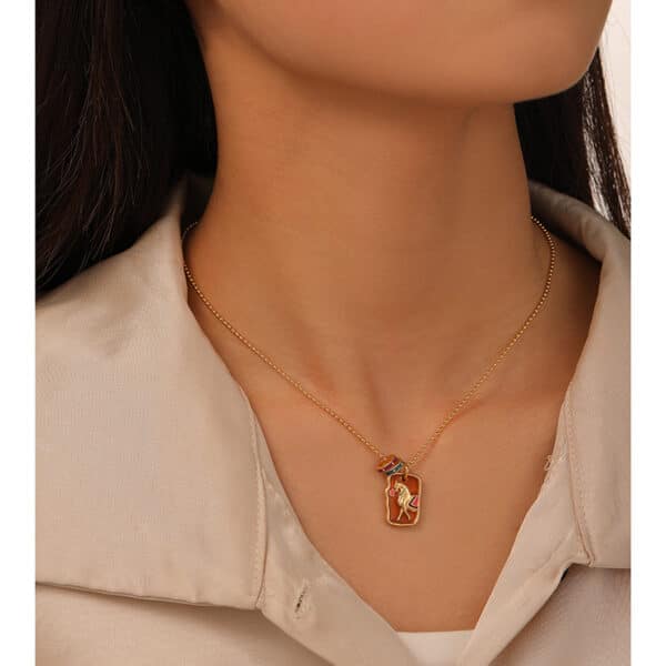 Eastern Luck Enamel Gold Clavicle Necklace