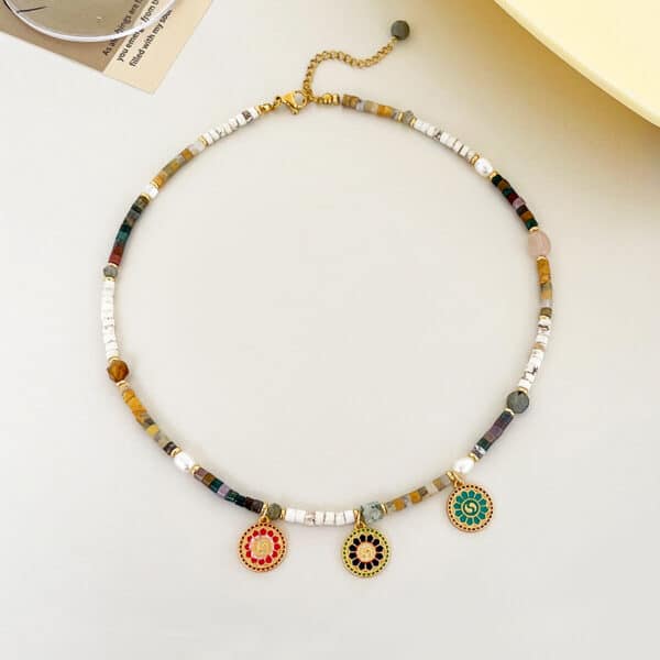 Lucky Wheel Natural Stone Pearl Choker Necklace
