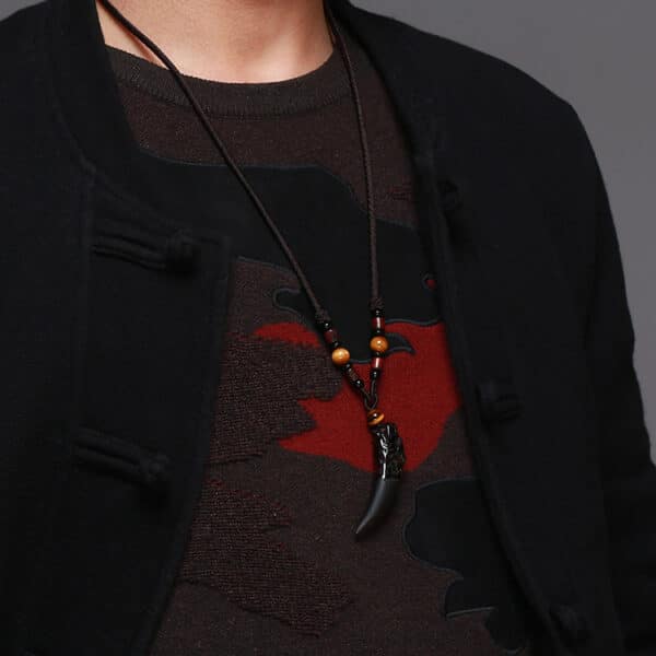 The Alpha Spirit: Natural Volcanic Obsidian Wolf Tooth Pendant
