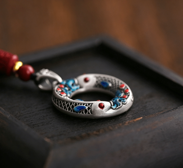 The Koi Fortune Amulet: Enamel Cloisonné Peace Buckle Necklace