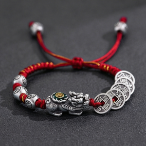 Fortune Guardian Silver Pixiu Copper Coin Bracelet