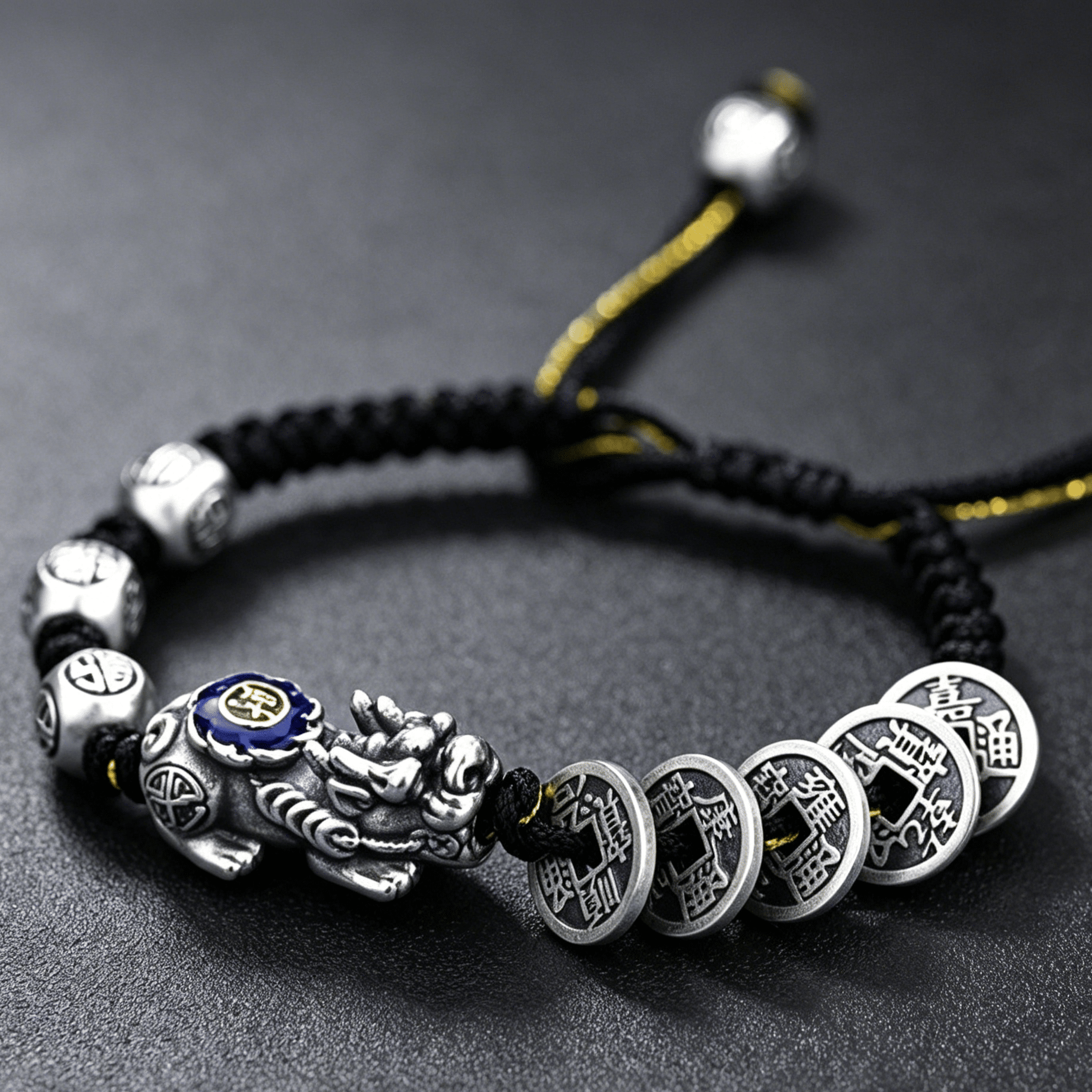 Fortune Guardian Silver Pixiu Copper Coin Bracelet
